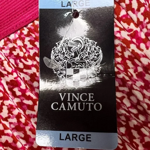 Vince Camuto Pleated Tea Length (MIDI) Pink Red & Ivory Skirt, Pull On, Size Lg - Picture 5 of 9